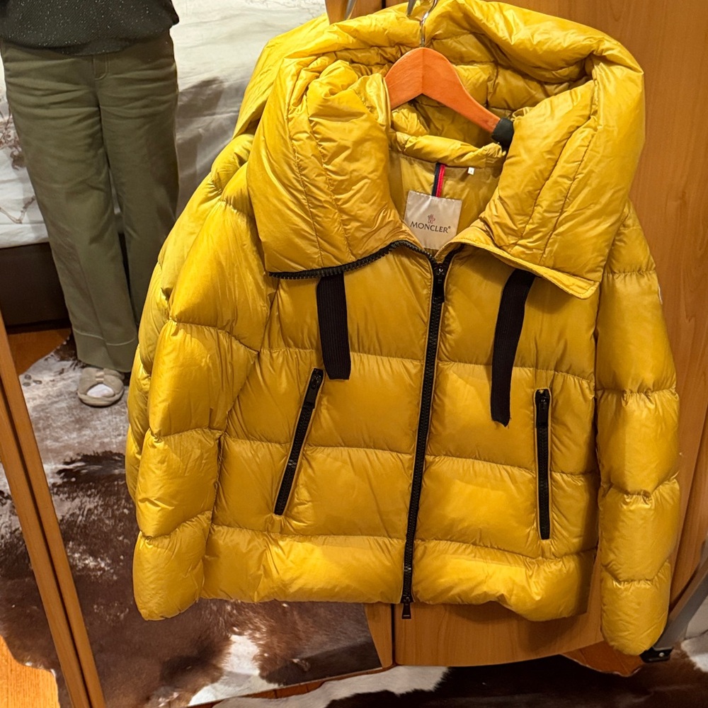 Moncler Golden Puffer Jacket with Black Accents